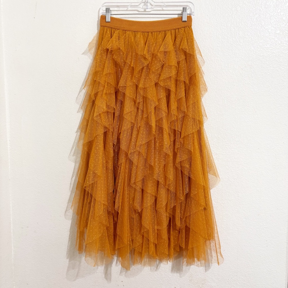Anthropologie The Cheri Ruffled Tulle‎ Midi Skirt in Orange - Picture 3 of 8